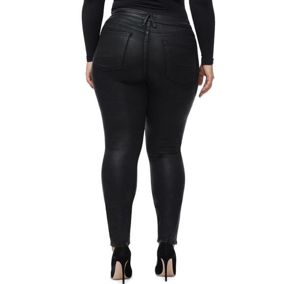 Good American Good Legs Coated Mid Rise Ankle Skinny Jeans Black Size 20 - Picture 2 of 7